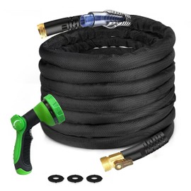 100Ft Non-Expandable Garden Hose, Flexible Water Hose with 10-Pattern Spray Nozzle, Lightweight Hose Pipe, Kink-Free, Leak-Proof, 3/4" Solid Metal Fittings (Black)