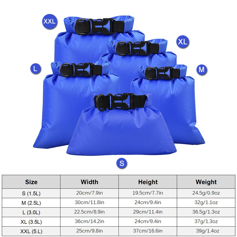 5 Pcs Outdoor Waterproof Storage Bags Dry Sacks Smartphone Camera