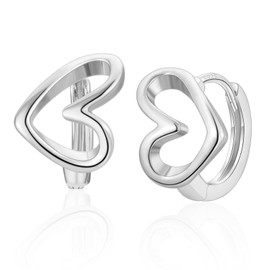 Earrings 925 Silver Heart Hoop Earrings Silver/Gold for Women Girls Huggie Hoop Earrings Silver Jewellery Gift, White Gold