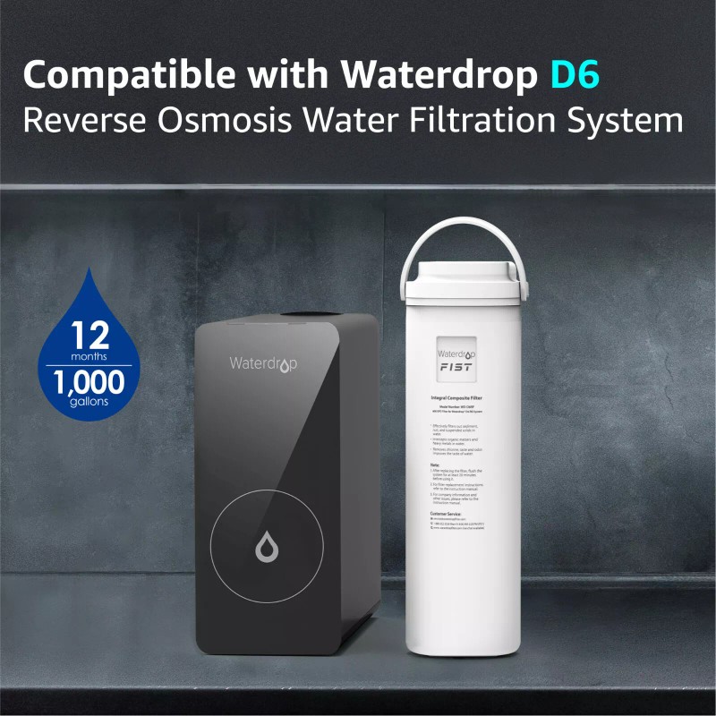 Waterdrop WD-D6RF Filter, Replacement for WD-D6-B Reverse Osmosis System