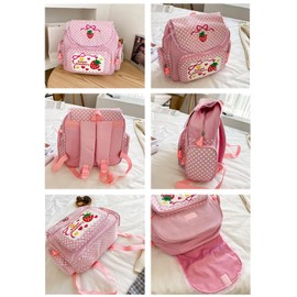 Kawaii Strawberry Embroidery Backpack for Girls Teens Students School Bag Satchel Cute Pink Lace JK Backpack