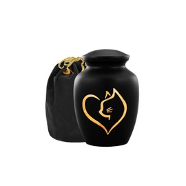 Pet Urn for Dogs and Cats Ashes-A Loving Resting Place for Your Special Pet,Cat and Dog Urns for Ashes,Pet Cremation Urns Up to 85 Cubic Inches:with Velvet Bag (Non Customize, Black(Cat))