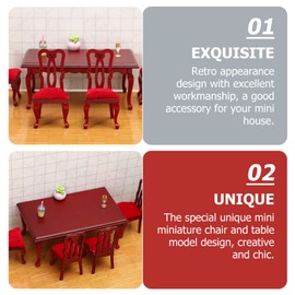 Toddmomy Wooden Dollhouse Furniture Set Mini Miniature Dollhouse Table and Chairs Dollhouse Accessories Fairy Garden Furniture of Dining Room