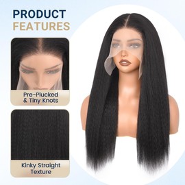 Kinky Straight Lace Front Wig Pre Plucked 13x6 Synthetic Lace Front Wigs for Black Women Long Yaki Synthetic Wig Soft & Natural as Human Hair Natural Black 22 Inch