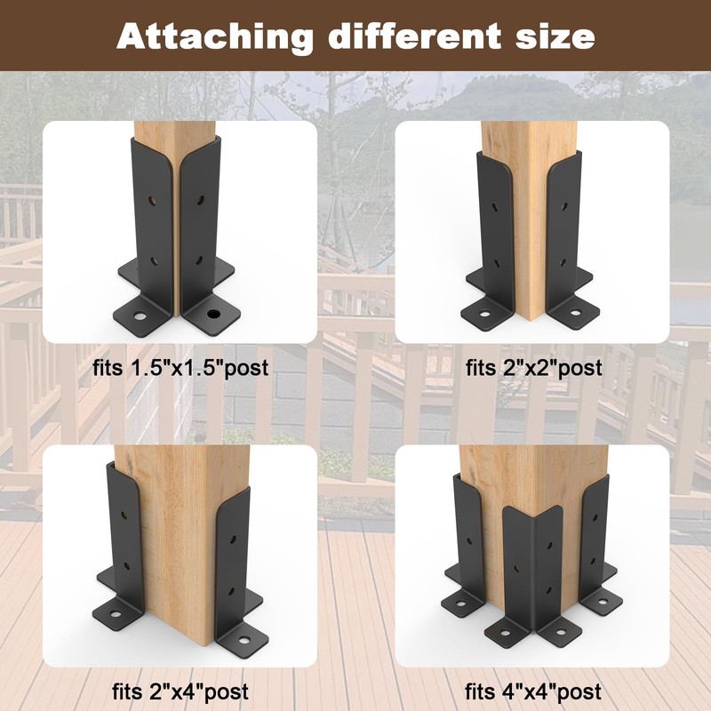 4 Pcs Adjustable Deck Post Anchor Brackets Kit - Fit