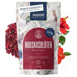 Hibiscus Tea Monte Nativo (300g) - 100% pure and natural Hibiscus Flowers - Hibiscus Flower Tea for herbal infusions and dessert decorations - Herbal Tea - Carcade - Fruit tea
