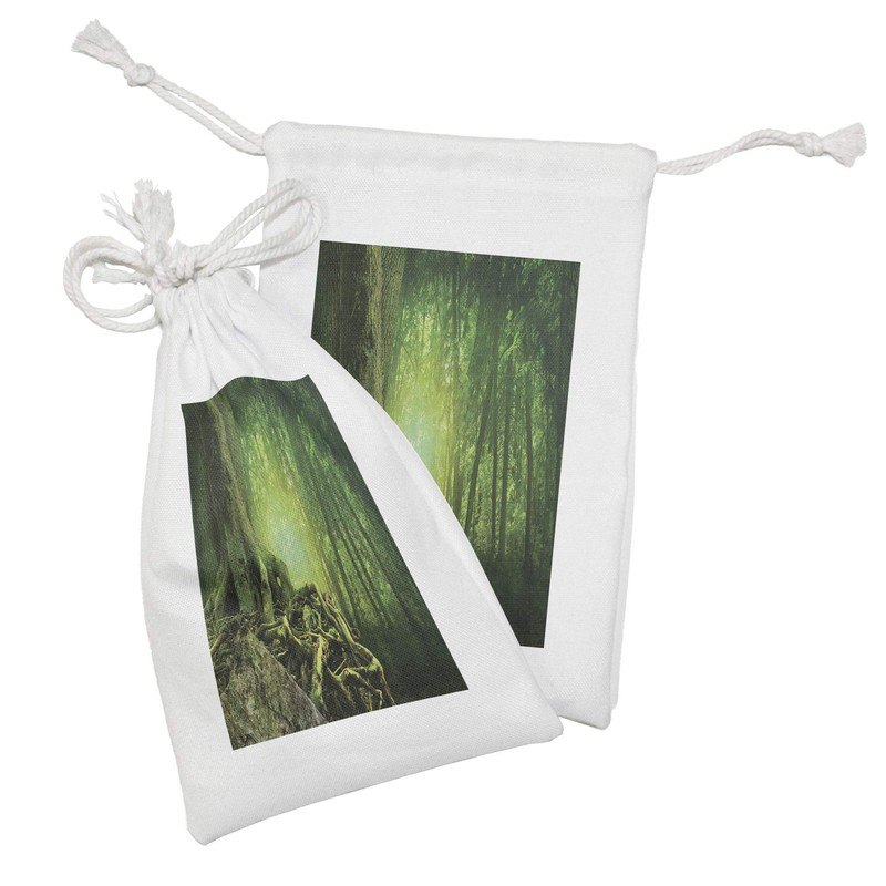 Ambesonne Forest Fabric Pouch Set of 2, Mysterious Woods Landscape