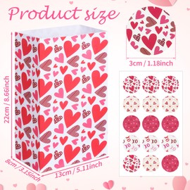 GOMANCHE GOMANCHE Valentine's Day Gift Paper Bags, 24 Pieces Valentines Party Favors Bags with 24 Pieces Valentines Stickers, 4 Patterns Valentines Treat Bags for Kids Party Favors Supplies Classroom Prizes Exchange Gifts