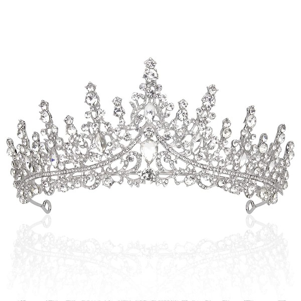 TOBATOBA Silver Wedding Tiara for Women Crystal Tiaras and Crowns for Women Wedding Tiaras for Bride Royal Queen Crown Headband Princess Quinceanera Headpieces for Birthday Prom Pageant Party