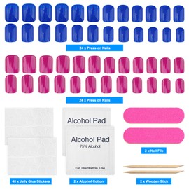 48 Pcs Press on Nails, Short Square Fake Nails Solid Color Gel Glue on Nails Art Tips Full Cover Acrylic False Nails with Glossy Design Glue on Nails Stick on Nails Kit for Women