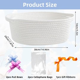 ElysianTails Gift Basket with Bags Ribbons,Hamper Kit with Bows,Empty Gift Basket,Cotton Rope Storage Basket Gift Basket with Handles for Baby Shower, Wedding, Birthday,Storage,Easter