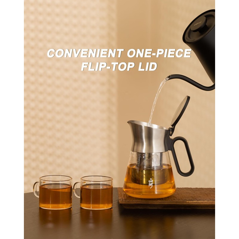 ZENS Design Glass Teapot with Infuser with 2 Cups, 23oz