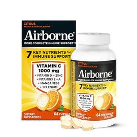 Airborne Citrus Chewable Tablets, 64ct | Immune Support Supplement with 1000mg Vitamin C + Vitamins A, D, E, Zinc,Selenium, & Manganese | Herbal blend