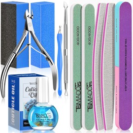 TsMADDTs Nail Manicure Kit with 3 Nail Files, 2 Buffer Blocks, Cuticle Tool with Trimmer, Pusher and Cuticle Oil for Women Nail Care