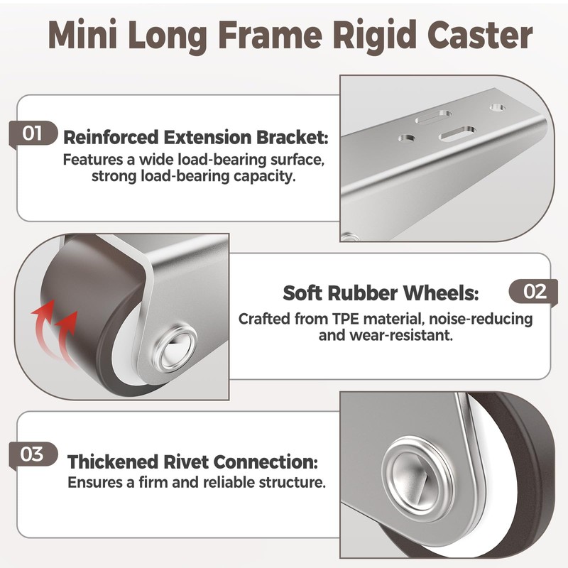 Mixizigoz Mini Low Profile Fixed Caster Wheels, Side Mount Caster