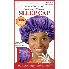 DONNA Deluxe Pattern Sleep Cap Hair Sleep Shower Cap Bonnet Bonnet for Sleeping Hat PURPLE BLOCK