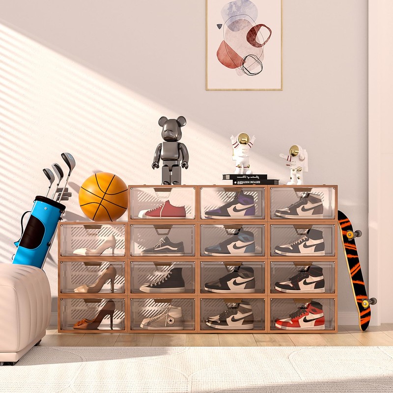 Foluck Large Display Shoe Storage Box, 8 Pack Clear Plastic