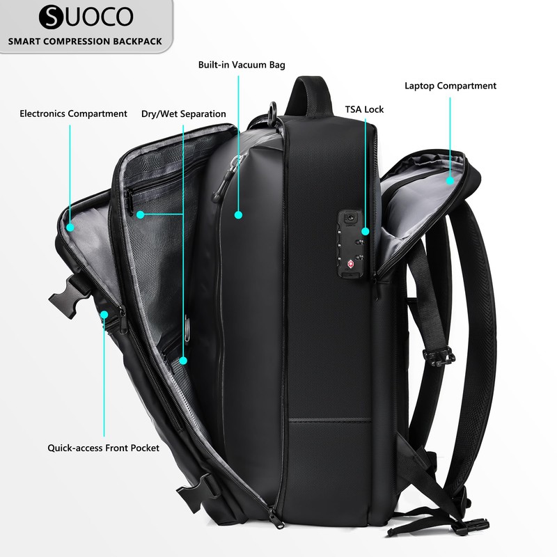 SUOCO Travel Vacuum Backpack with Portable Electric Pump, 45L Carry