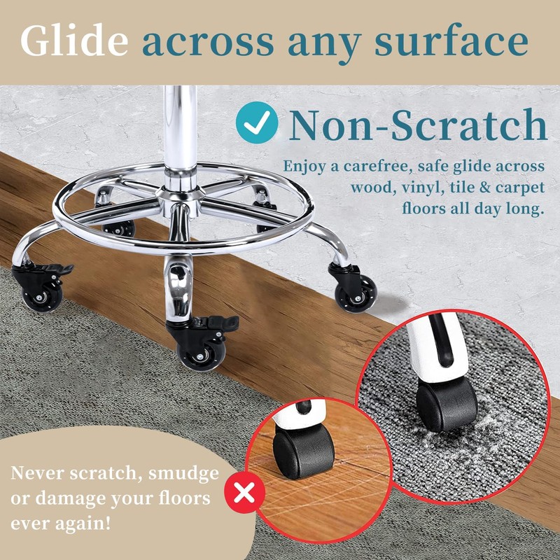 CoVibrant Wide Rolling Stool with Lockable Rubber Wheels & Footrest