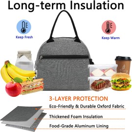 GYEUKHAM Lunch Bag Women, Lunch Box for Adult Men Kids Girls, Small Cute Lunchbox Tote Large Capacity Insulated Lunch Container Cooler for Work School Picnic Travel, Grey