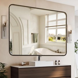 miroro Gold 48x32 Inch Metal Framed Mirror for Wall, Large Rounded Rectangle Mirror, Anti-Rust, Tempered Glass, Hangs Horizontally or Vertically