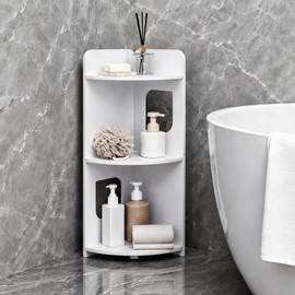 3-Tier Bathroom Corner Shelf, PVC Freestanding Corner Storage Shelf for Bathroom, Toilet, Shower, Kitchen and Small Spaces, Triangle Floor Organizer Rack, White