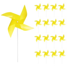 sourcing map 25pcs Windmills for the Yard Garden 17" x 11" 4 Leaves Pinwheels Wind Mills Spinners Windproof Waterproof Bird Devices with Stakes for Patio Decor, Yellow