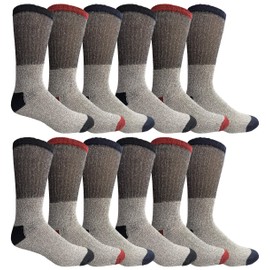 12 Pairs Of Yacht & Smith Mens Cotton Thermal Crew Socks, Cold Weather Boot Sock Shoe Size 8-12