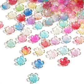 simarro Pack of 100 Cherry Blossom Acrylic Flower Beads, Gradient Colour Flower Spacer Beads, Mini Flower Beads for Bracelets, 5 Petal Gradient Beads for Jewellery Making, Crafts