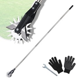 Wheel Rotary Edger, Adjustable 63” Manual Lawn Edger Tool with Gloves, Stainless Steel Trimmer for Sidewalk, Grass and Weed Edging, Ideal for Garden Landscaping and Yard Maintenance
