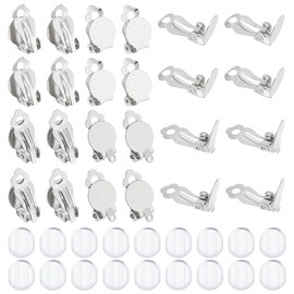 UNICRAFTALE 60pcs Clip-on Earring Findings DIY Earring Clip 10mm Stainless Steel Clip-on Earring Converter Flat Round Tray Non-Pierced Earrings with Silicone Earring Pads for DIY Earring Making