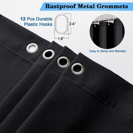OVZME Zora 84 Inch Shower Curtain Set with 12 Plastic Hooks, Plain Fabric Black Shower Curtain for Bathroom - Extra Long Shower Curtain, Water Resistance, Machine Washable Soft Cloth, 72WX84L, Black