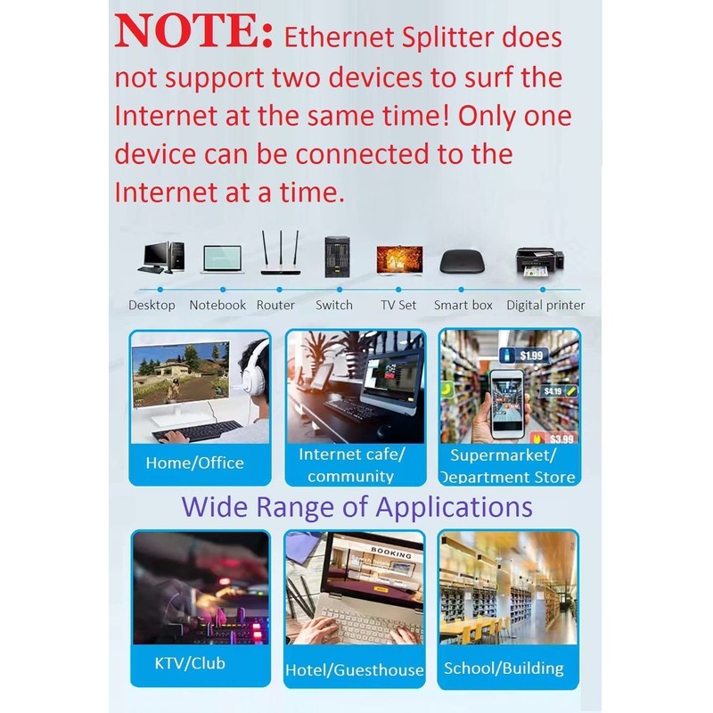Ethernet Splitter 1 to 2 RJ45 Network Cable Adapter, Note