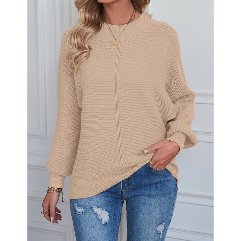 TECREW Womens Long Sleeve Crew Neck Ribbed Knit Solid Color