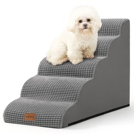 COZY KISS Dog Stairs for High Bed 22.6" H, Small Pet Steps with Leakproof Cover, High Density Foam Cat Ramp for Bed, Car or Couch, Lightweight, Durable, Comfort, 15.7x33x22.6 inch, 5 Tiers, Light Grey