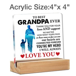 Grandpa Gifts From Granddaughter Grandson, Grandfather Gifts for Birthday Christmas Father's Day, Best Grandpa Ever Clear Acrylic Desk Decorative Sign for Home Decor, 4 x 4 Inches