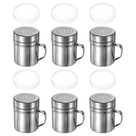 sourcing map 6pcs Salt Dredge Shakers 10 Ounce Stainless Steel Seasonings Spice Shakers with Handle and Lid for Salt Sugar Flour