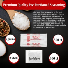 Perfectware PWsalt500Pepper500-1000CT Salt and Pepper Packets -500 Each- (1,000 Total Packets)