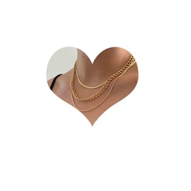 Inilbran Boho Layered Snake Chain Necklace Choker Punk Curb Chain Necklace Choker Vintage Herringbone Chain Necklace Gothic Chunky Link Chain Necklace Jewellery for Women and Girls, Zinc