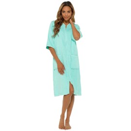 kraftd Zip Up Dressing Gown Terry Towelling Bath Robes For Women 100% Cotton Bathrobe (Mint)