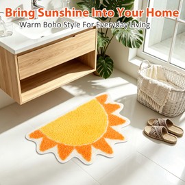 Alutaba Boho Half Round Sun Bath Mat, Soft Non Slip Bathroom Rug 20"x32"