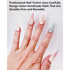 CAMILCY Press on Nails Handmade Nails Luxury Reusable Fake Nails For Girls Long Almond Armor Tip Yellow Pink Diamonds Hand Painted Salon Loveful Design Acrylic GelUV Finished For Women 3DNails 10PCS L