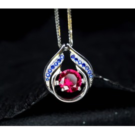 Ruby Necklace Hold Your Heart Style Sterling Silver Blue Sapphire Wing Jewelry 18kgp 8mm 2 CT Round Cut Lab Ruby Pendant 18"+2"