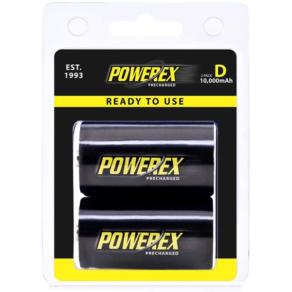 Powerex Low Self-Discharge Precharged D Rechargeable NiMH Batteries, (MHRDP2), 2-Pack