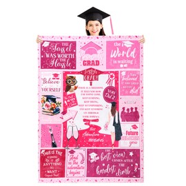 Tranqun Graduation Blanket, 2024 Graduation Gifts for Him Her Class of 2024 Graduation Blanket for 2024 High School Phd Bachelors Masters Degree Graduation Gifts, 60'' x 50'' (Pink and White)