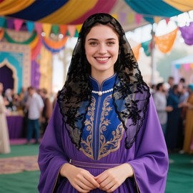 DOCILA Triangular Catholic Veil Black Floral Embroidered Chapel Veils Mass Mantilla Church Funeral Wedding Head Covering Scarf