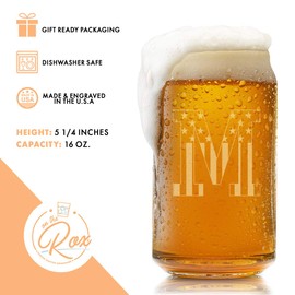 M-Monogram- Engraved Beer Can Glass- USA Flag Design- 16 Ounce Capacity