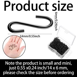 Shappy 100 Pcs Small S Hooks for Hanging Mini Ornament Hooks 0.55 Inch Mini S Hooks Metal Tiny S Wire Hooks Connectors Miniature Hooks Hanger Ornament for Christmas Tree DIY Crafts Jewelry (Black)