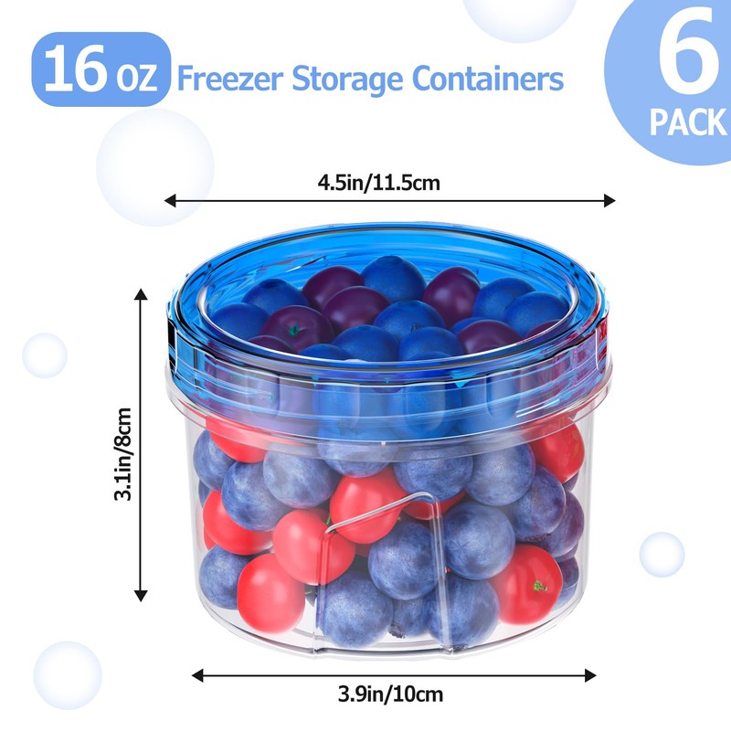 Winproper 6 Pack-16 OZ Freezer Storage Containers, Small Plastic Containers