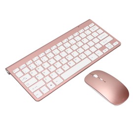 Keyboard Mouse Set 2.4G USB Thin Ergonomic Mute for Computer (Rose Gold)